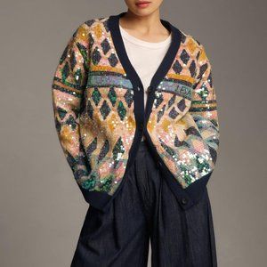 Maeve Patterned Sequin Cardigan Sweater | Anthropologie
